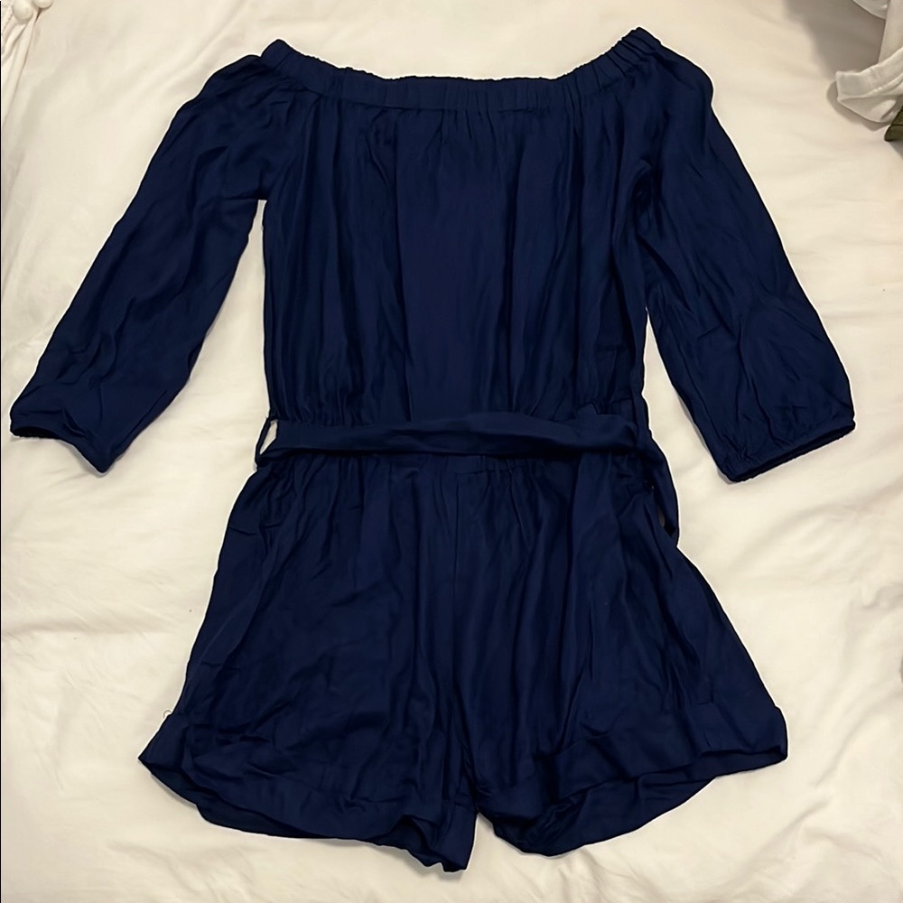 Navy Blue Off-Shoulder Romper